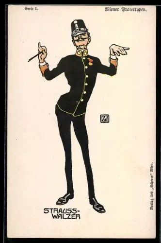 AK Wiener Pratertypen, Dirigent, Strauss-Walzer, Karikatur