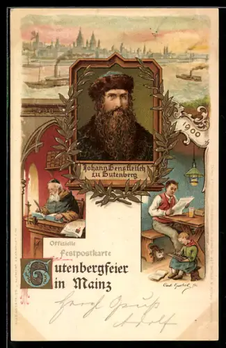 AK Mainz, 500. Gutenbergfeier, 1400-1900, Johann Gensfleisch zu Gutenberg