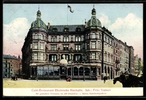 AK Mainz, Café-Restaurant Rheinische Bierhalle, Inh. Fritz Trabert