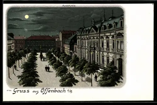 Lithographie Offenbach a. M., Kaiserliches Postamt am Aliceplatz