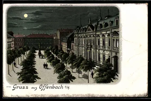 Lithographie Offenbach a. M., Partie am Aliceplatz