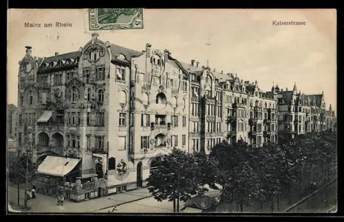 AK Mainz am Rhein, Kaiserstrasse mit Bäumen