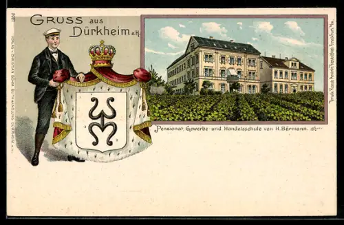 Lithographie Dürkheim, Pensionat, Gewerbe- & Handelsschule von H. Bärmann