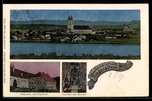Luna-AK Niederalteich, Brauerei mit Gasthof, Inneres der Kirche