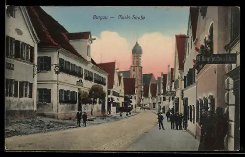 AK Burgau, In der Markt-Strasse, A. Demharters Wtw.