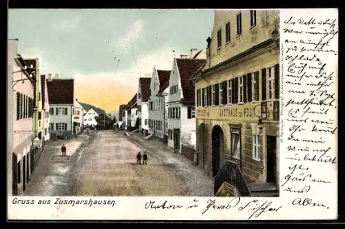 AK Zusmarshausen, Hauptstrasse mit Gasthaus zur Post