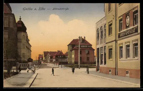AK Gröba a. Elbe, Partie in der Altrockstrasse mit Anker-Apotheke