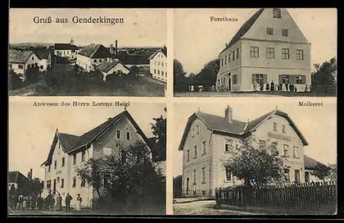 AK Genderkingen, Teilansicht, Forsthaus, Anwesen von Lorenz Heigl und Molkerei
