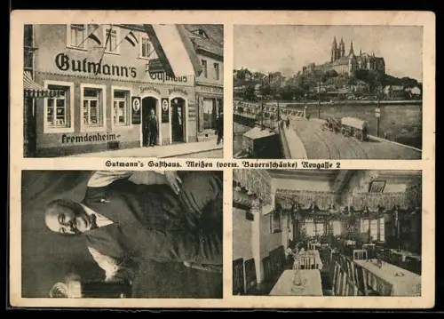 AK Meissen, Gutmann's Gasthaus, Innenansicht, Ortsansicht
