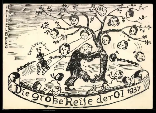 AK Heidelberg, Absolvia im Abschlussjahr 1937, Baum mit Köpfen an den Ästen