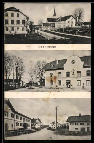 AK Otterfing, Gasthaus z. Altwirt, Inh. G. Moser, Blick zur Kirche