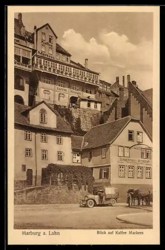 AK Marburg a. Lahn, Cafe Markees & Gasthof Schlachthaus-Wirtschaft, Bes. Ferdinand Kuescher