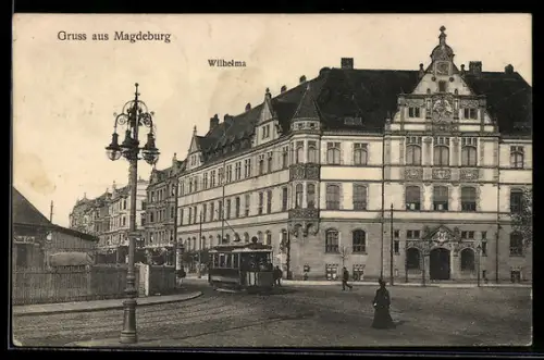 AK Magdeburg, Strassenbahn an der Wilhelma