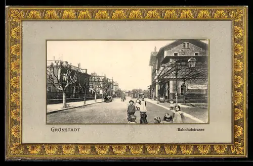 Passepartout-AK Grünstadt, Bahnhof an der Bahnhofstrasse