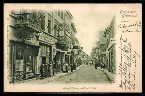 AK Grünstadt, Hauptstrasse, unterer Teil