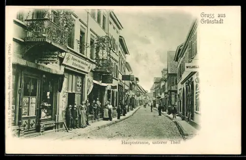 AK Grünstadt, Hauptstrasse, unterer Teil
