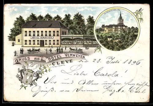 Lithographie Cleve, Hotel Verweyen, Schwanenburg