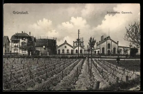 AK Grünstadt, Blick zum Städt. Gaswerk