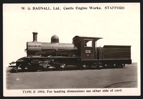 Fotografie britische Eisenbahn, Tender-Dampflok No. 4 Type E 1993, W.G. LTD Castle Engine Works Stafford