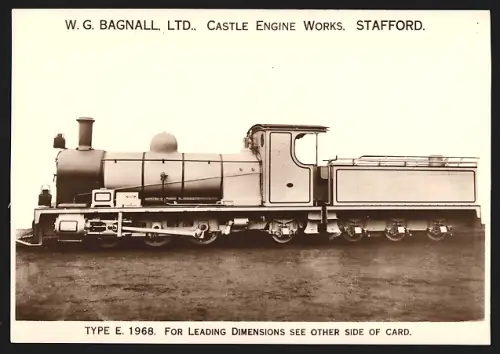 Fotografie britische Eisenbahn, Tender-Dampflok Type E 1968, W.G. LTD Castle Engine Works Stafford