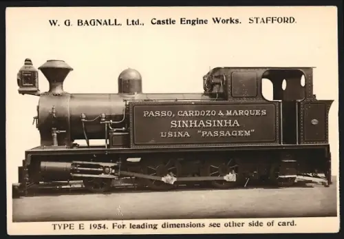 Fotografie britische Eisenbahn, Dampflok Sinhasinha Type E 1954, W.G. LTD Castle Engine Works Stafford