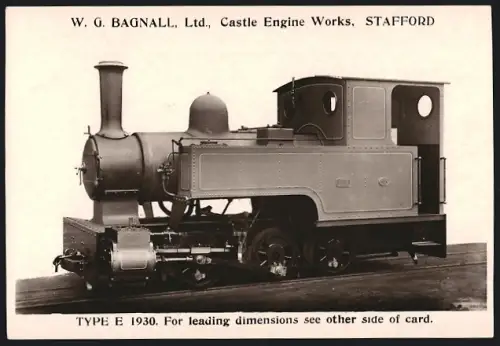Fotografie britische Eisenbahn, Kleinbahn Dampflok Type E 1930, W.G. LTD Castle Engine Works Stafford