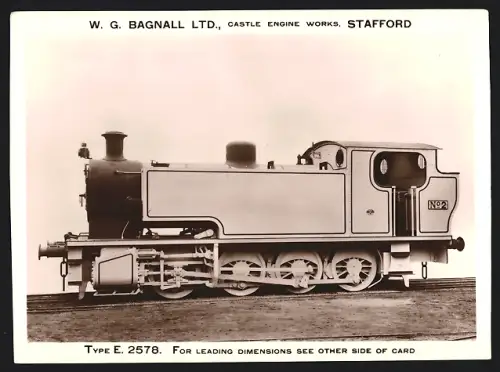 Fotografie britische Eisenbahn, Dampflok No. 2 Type E 2578, W.G. LTD Castle Engine Works Stafford