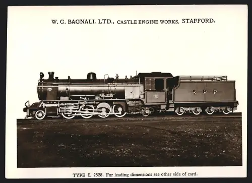 Fotografie britische Eisenbahn, Tender-Dampflok SPP Type E 2528, W.G. LTD Castle Engine Works Stafford