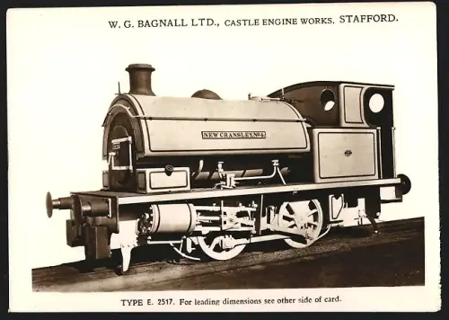 Fotografie britische Eisenbahn, Kleinbahn Dampflok New Cransley No. 4 Type E 2517, W.G. LTD Castle Engine Works Stafford