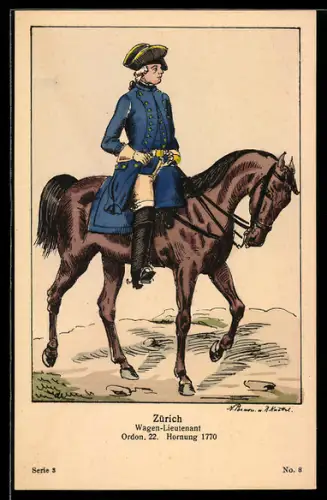 Künstler-AK Zürich, Wagen-Lieutenant Ordon 22 Hornung 1770