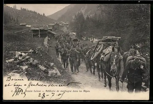 AK Armée Suisse - Artillerie du montagne dans les alpes