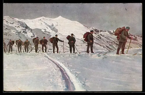 Künstler-AK Schweizer Heer, Proviantkolonne im Hochgebirge