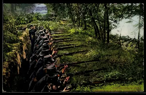 AK Schweizerische Infanterie in gedeckten Schützengräben, Genzbesetzung 1914