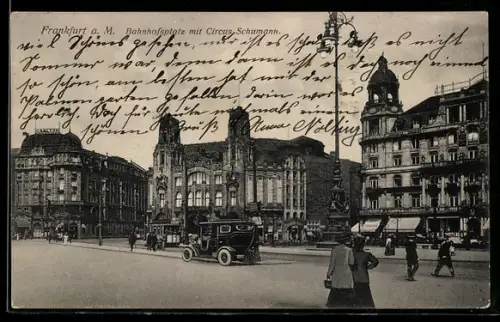 AK Frankfurt a. M., Bahnhofsplatz mit Circus Schumann