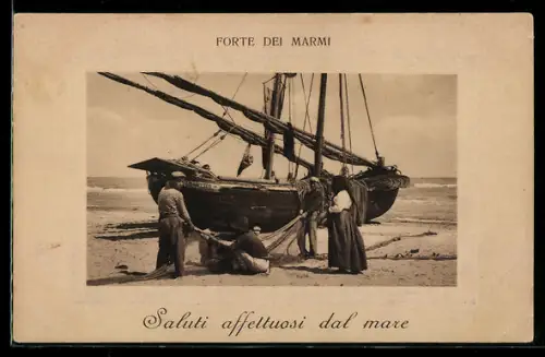 AK Fischer am Strand, Fischerei-Segelfahrzeug S. Francesco