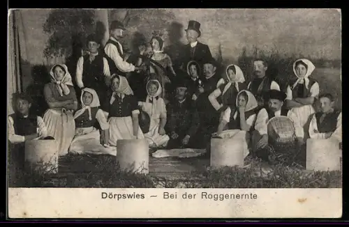AK Dörpswies, Dorfbewohner bei der Roggenernte