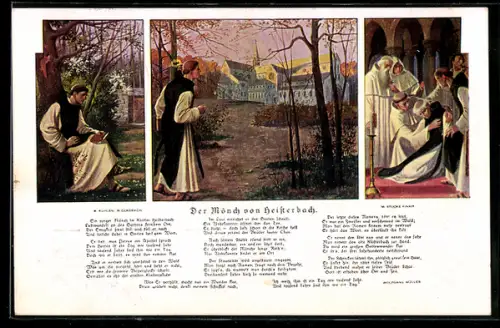 AK Heisterbach, Der Mönch von Heisterbach, Blick auf das Kloster, Gedicht