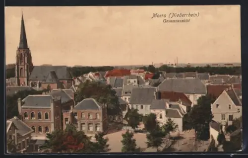 AK Moers /Niederrhein, Gesamtansicht mit Kirche