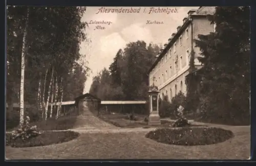AK Alexandersbad i. Fichtelgeb., Kurhaus und Luisenburg-Allee mit Wettersäule