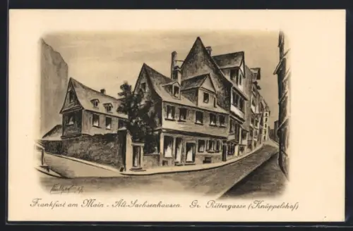 Künstler-AK Frankfurt-Sachsenhausen, Gr. Rittergasse mit Knüppelshof