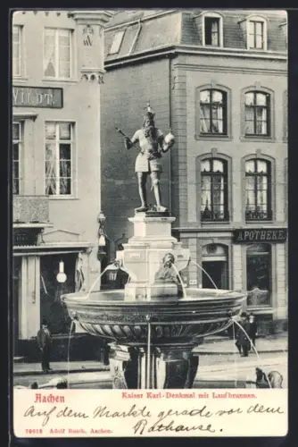 AK Aachen, Kaiser Karl-Denkmal mit Laufbrunnen