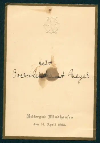 Menükarte Windhausen, Rittergut Windhausen, 1923, Speisefolge, Monogramm VN
