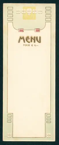 Menükarte Blanko, Menü für 6 Kronen, Jugendstil-Ornamentik