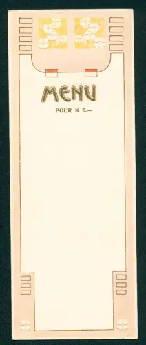Menükarte Blanko, Menü für 6 Kronen, Jugendstil-Ornamentik