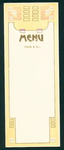 Menükarte Blanko, Menü für 6 Kronen, Jugendstil-Ornamentik