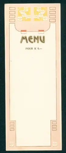 Menükarte Blanko, Menü für 6 Kronen, Jugendstil-Ornamentik