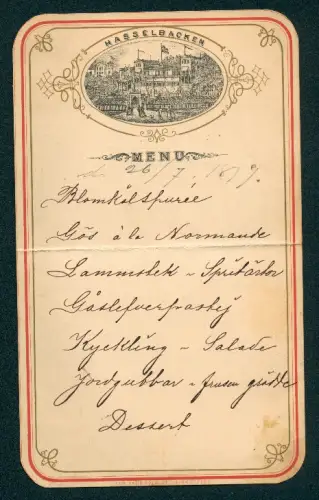 Menükarte Hasselbacken, Speisefolge, Ansicht vom Restaurant