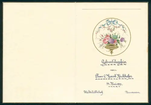 Menükarte Waldstätterhof, Geburtstagsfeier von Frau Kirchhofer, 1929, Speisefolge, Blumenstrauss