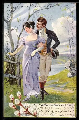 Künstler-AK Ernst Schlemo: Liebespaar im Frühling