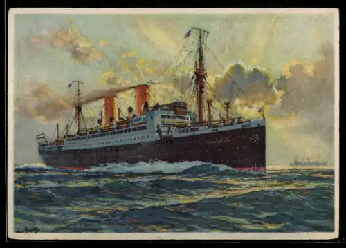 Künstler-AK Doppelschraubendampfer München des Norddeutschen Lloyd Bremen auf hoher See, Passagierschiff